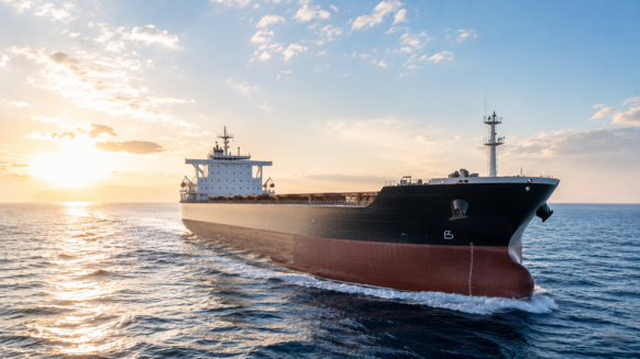 International shipping route at sunrise